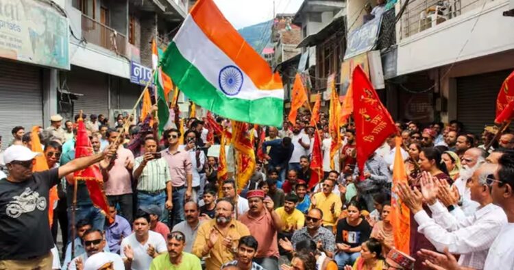 In Shillai, Himachal Pradesh, traders observed a half-day bandh, while thousands of residents participated in a protest march against the illegal construction of mosques across the state and the alleged influx of outsiders from a particular community