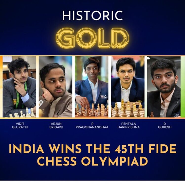 On Sunday, Prime Minister Narendra Modi won their first-ever gold medals in India’s men’s and women’s chess teams at 45th Chess Olympiad