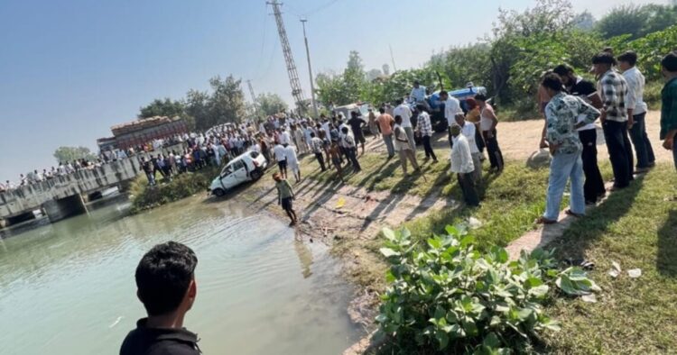 On Dussehra, a car lost control and fell into the Sirsa Branch Canal near Munddi village in Kaithal