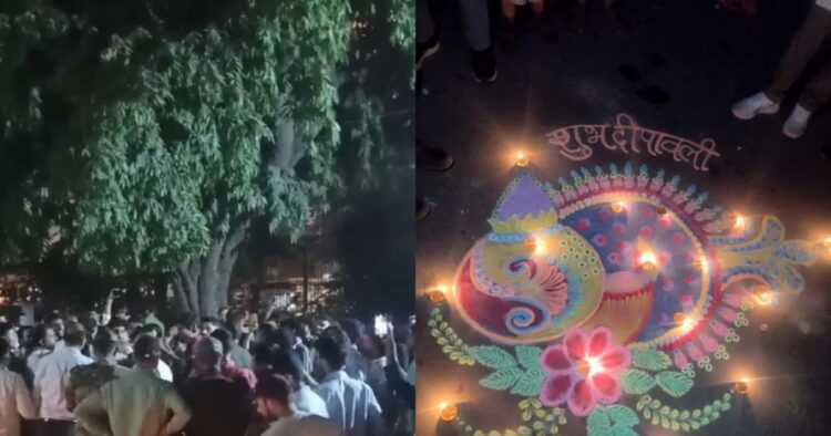 On Tuesday, the campus of Jamia Millia Islamia was decorated with rangolis and lit with diyas as part of Diwali celebrations before students headed home for the holidays