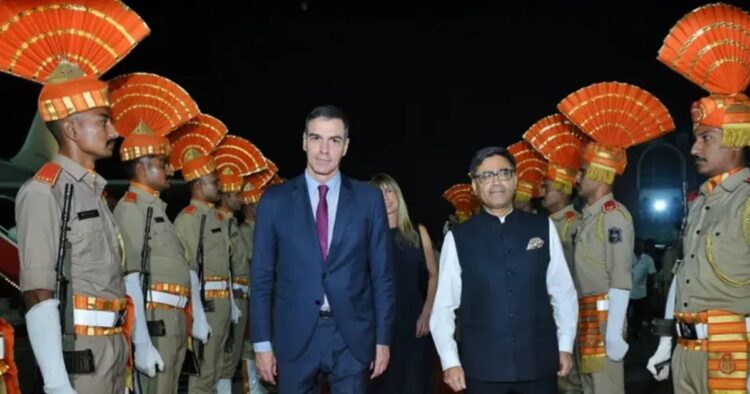 Spain's Prime Minister, Pedro Sanchez has landed in Gujarat 's Vadodara for a three-day visit to India