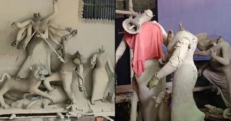 Idols of Goddess Durga and other Hindu deities were vandalised at the Rishipara Barwari Puja Mandap and the Manikadi Palpara Barwari Pujamandap on 28th September and 1st October respectively