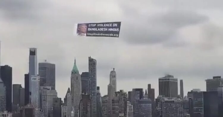 Hindu American groups flew a massive airline banner in a powerful appeal to the global community