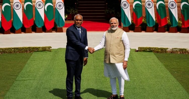 Prime Minister Narendra Modi meets Maldives President Mohamed Muizzu at Hyderabad House in Delhi