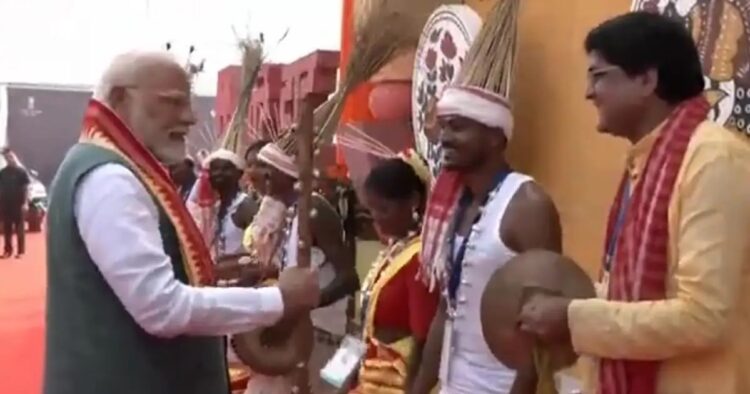 On Friday, Prime Minister Narendra Modi received a traditional welcome from tribal communities in Bihar's Jamui