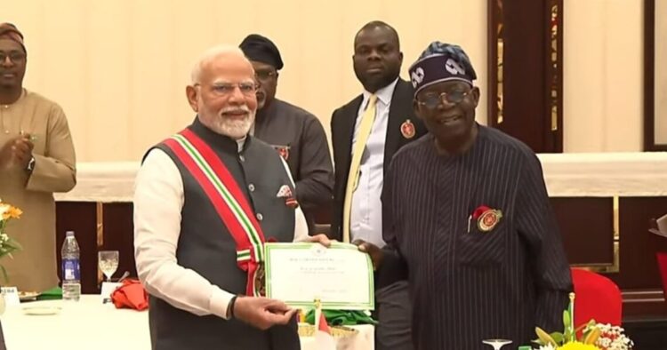 On Sunday, Nigerian President Bola Ahmed Tinubu honoured Prime Minister Narendra Modi with the 'Grand Commander of the Order of the Niger' award