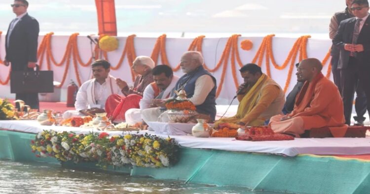 Prime Minister Narendra Modi marked a spiritually significant visit to Prayagraj on December 13, performing rituals and prayers at the Sangam Nose