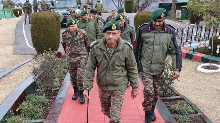 Northern Army Commander Lieutenant General M V Suchindra Kumar visited areas along the Line of Control