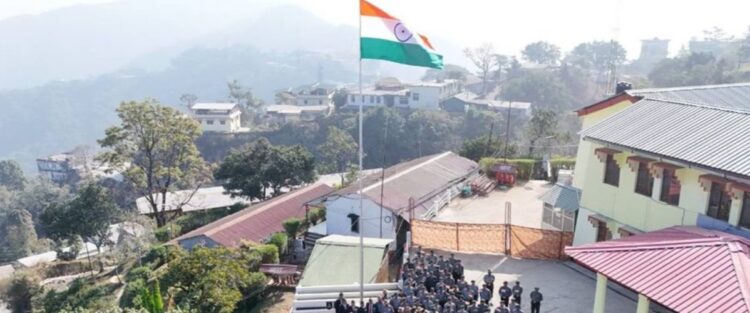 The flag was hoisted at a height of 3,908 feet above sea level, on a 50 feet long pole