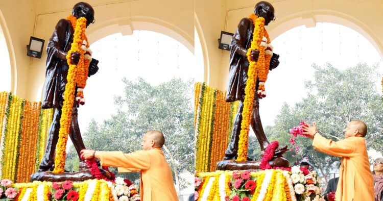 Chief Minister Yogi Adityanath paid floral tributes on Bapu’s statue at GPO on the death anniversary of the Father of the Nation