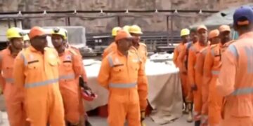 In Telangana, rescue teams continue their efforts to save eight workers trapped inside the Srisailam Left Bank Canal (SLBC) tunnel for over 40 hours