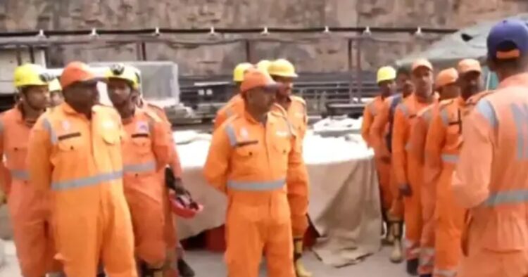 In Telangana, rescue teams continue their efforts to save eight workers trapped inside the Srisailam Left Bank Canal (SLBC) tunnel for over 40 hours