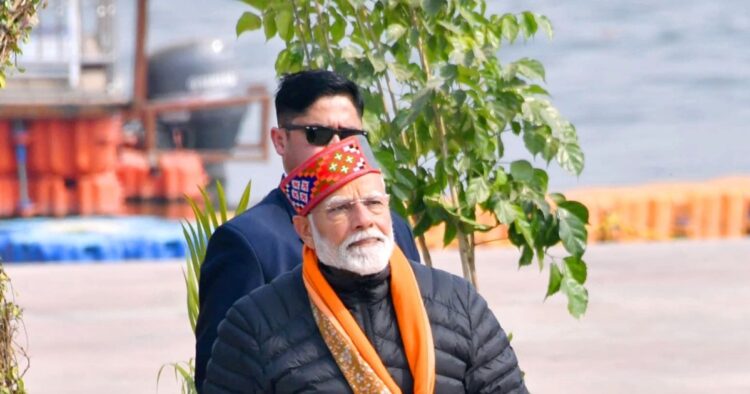 PM Modi was observed conducting puja while standing in the water