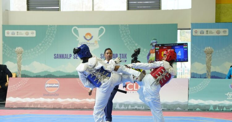 The Taekwondo competitions of the 38th National Games started at Milam Hall, Manaskhand Sports Complex, Haldwani