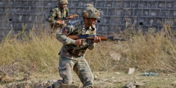 Indian army soldiers during a search operation in a forest area outside the Pathankot air force base in Pathankot. (AP)
