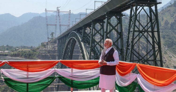 Prime Minister Narendra Modi visits the Chenab Rail Bridge during the inauguration of the Kashmir rail link, in Reasi, Jammu and Kashmir [Indian Press Information Bureau (PIB)]