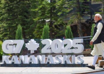 In this image via PMO, Prime Minister Narendra Modi arrives for the G7 Summit at Kananaskis, in Alberta, Canada, Monday, June 17, 2025. (PTI)